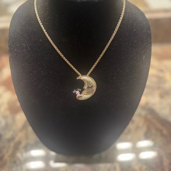 Betsey Johnson Heavens to Betsey Cow Jumped Over the Moon Necklace Celestial - Picture 3 of 8